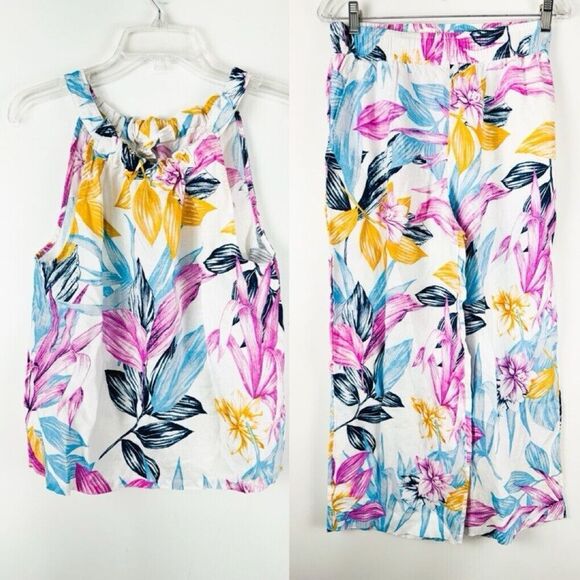 C&C California Linen Tropical Size Medium Suit Pants Wide Leg Tank 100%Linen - Picture 1 of 9